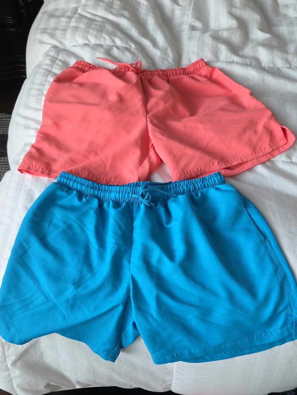 bcg Women's Athletic Shorts in Coral and Bright Blue - Drawstring Waist